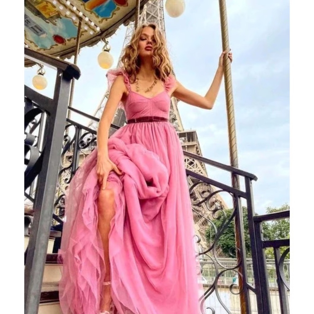 NWT LoveShackFancy Macron Dusty Pink Tulle Maxi Gown